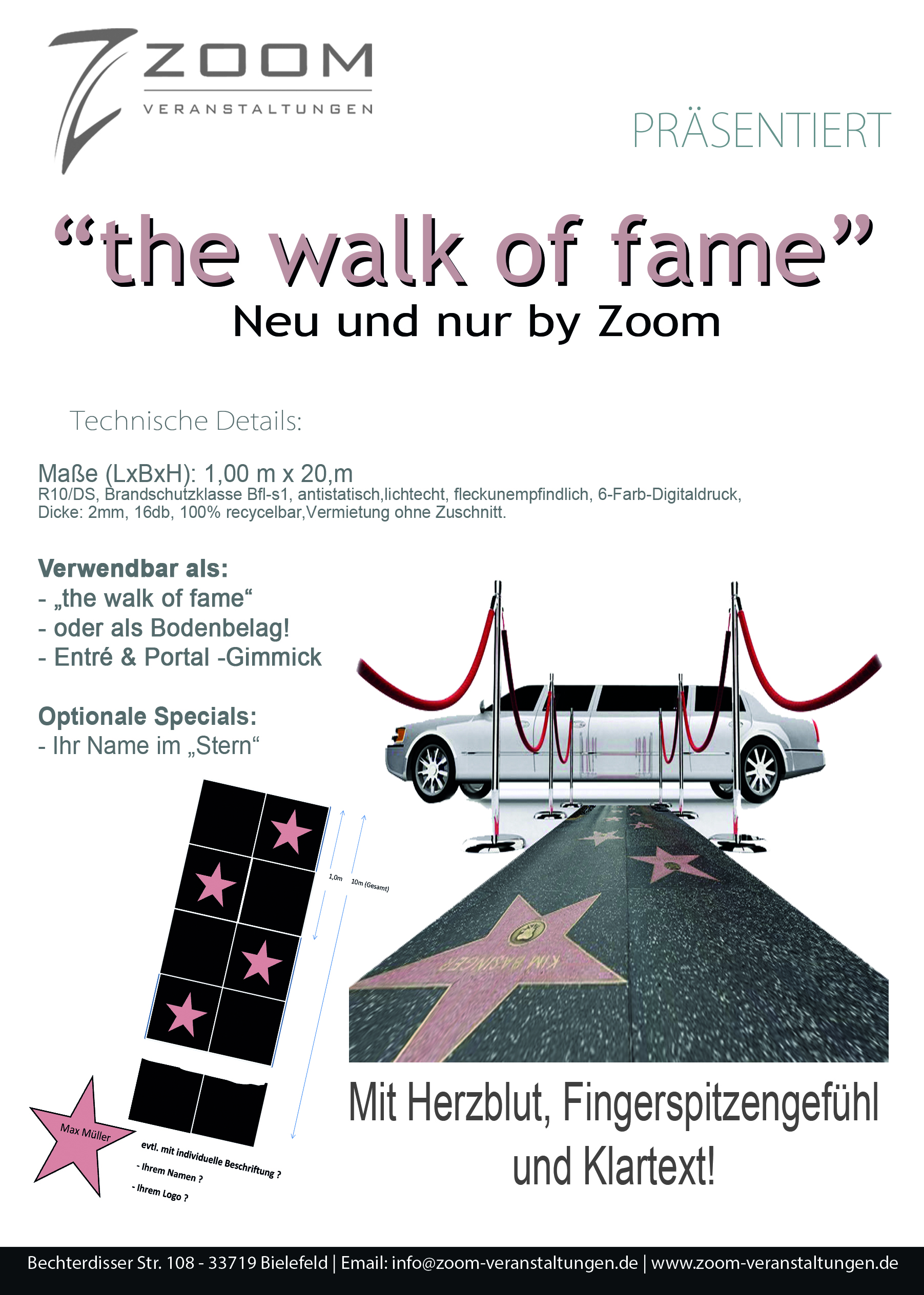 Bodenbelag PVC B1   "walk of fame" 1m breit x 10m lang